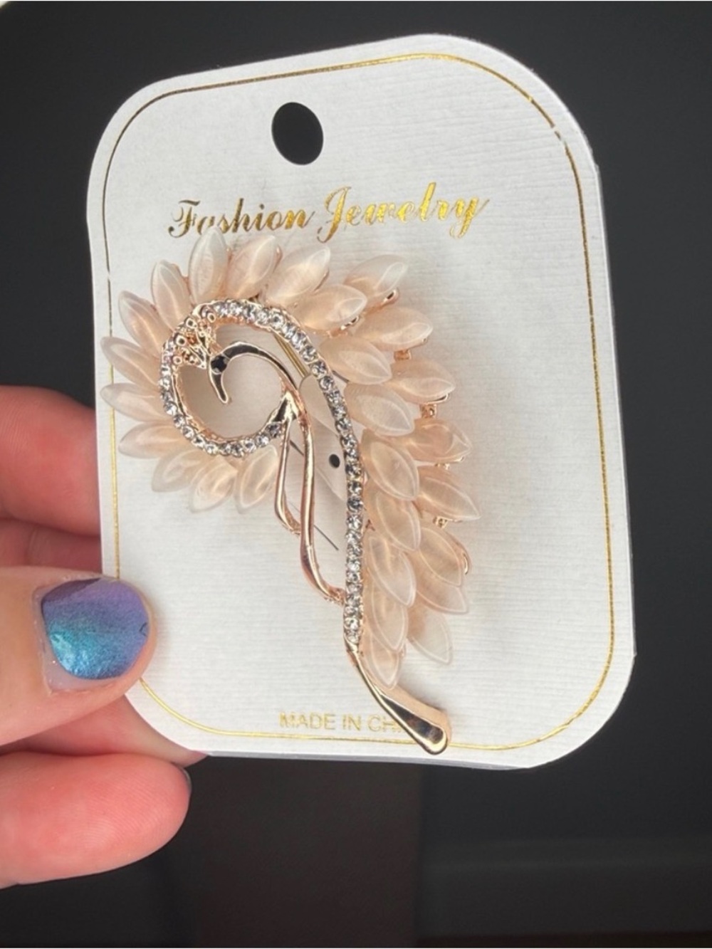 Rose Gold Swan Brooch with Blush Petal Accents